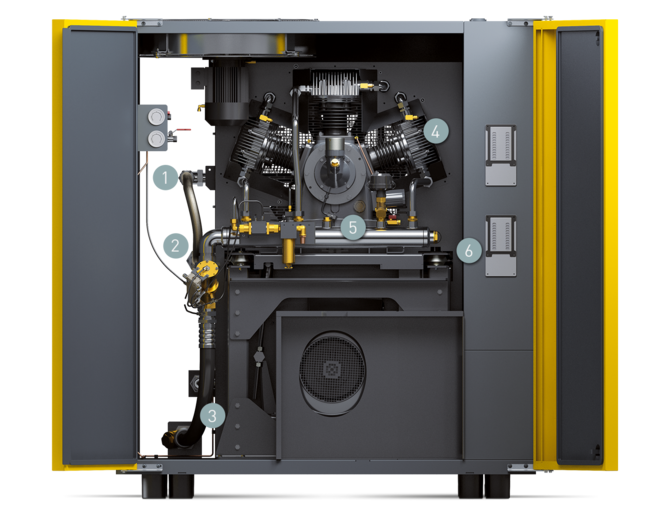 Deli kompaktnih naprav z booster kompresorjem serije DN C (sprednja stran)