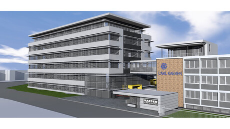 Stranski pogled računalniške animacije nove upravne stavbe družbe Kaeser Kompressoren