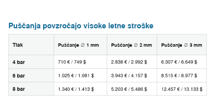 Zaradi puščanja lahko na leto nastanejo stroški v višini do 12.457 EUR.